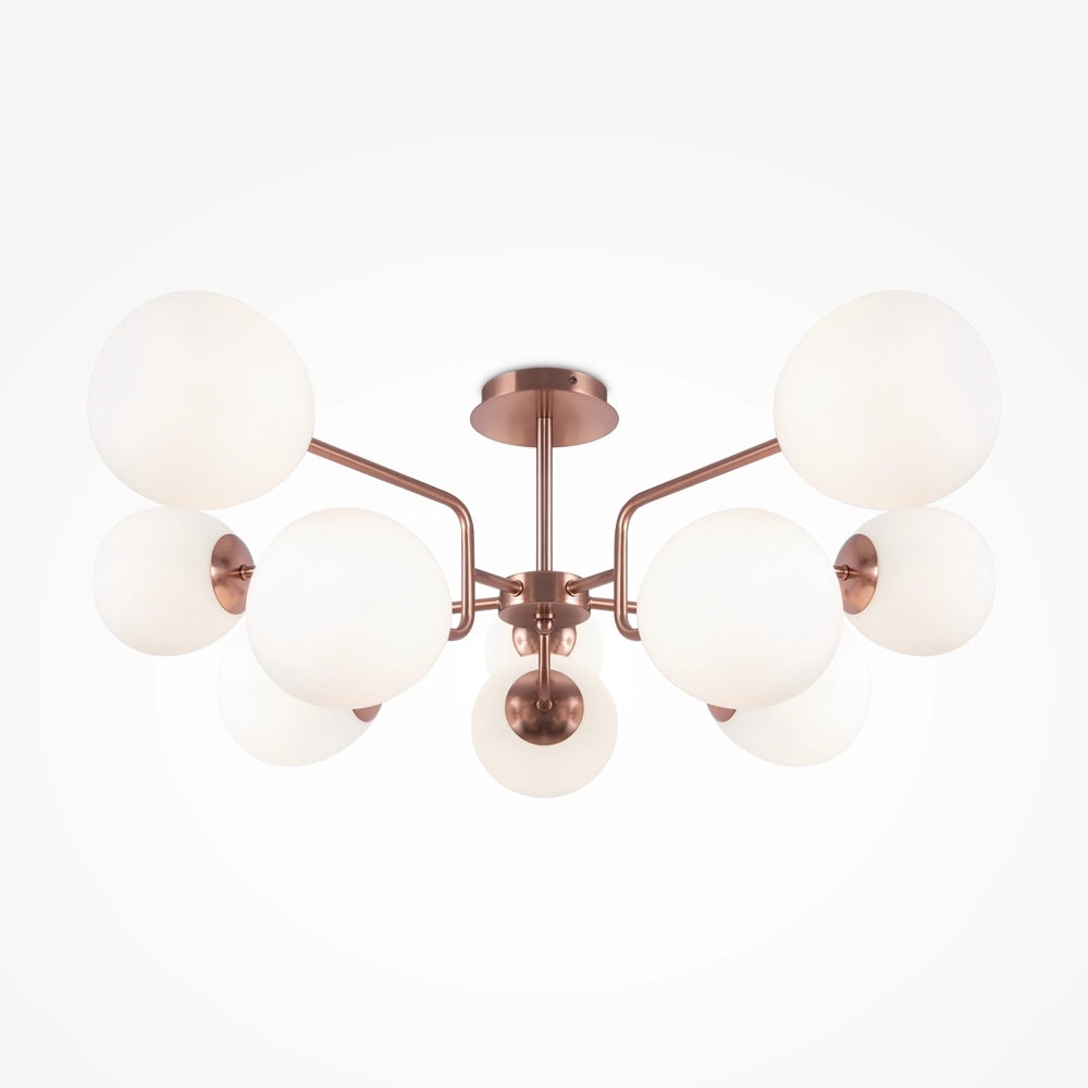 Lampadario Sospensione Erich Metallo Oro Rosa 10 Luci E Diffusori Bianchi
