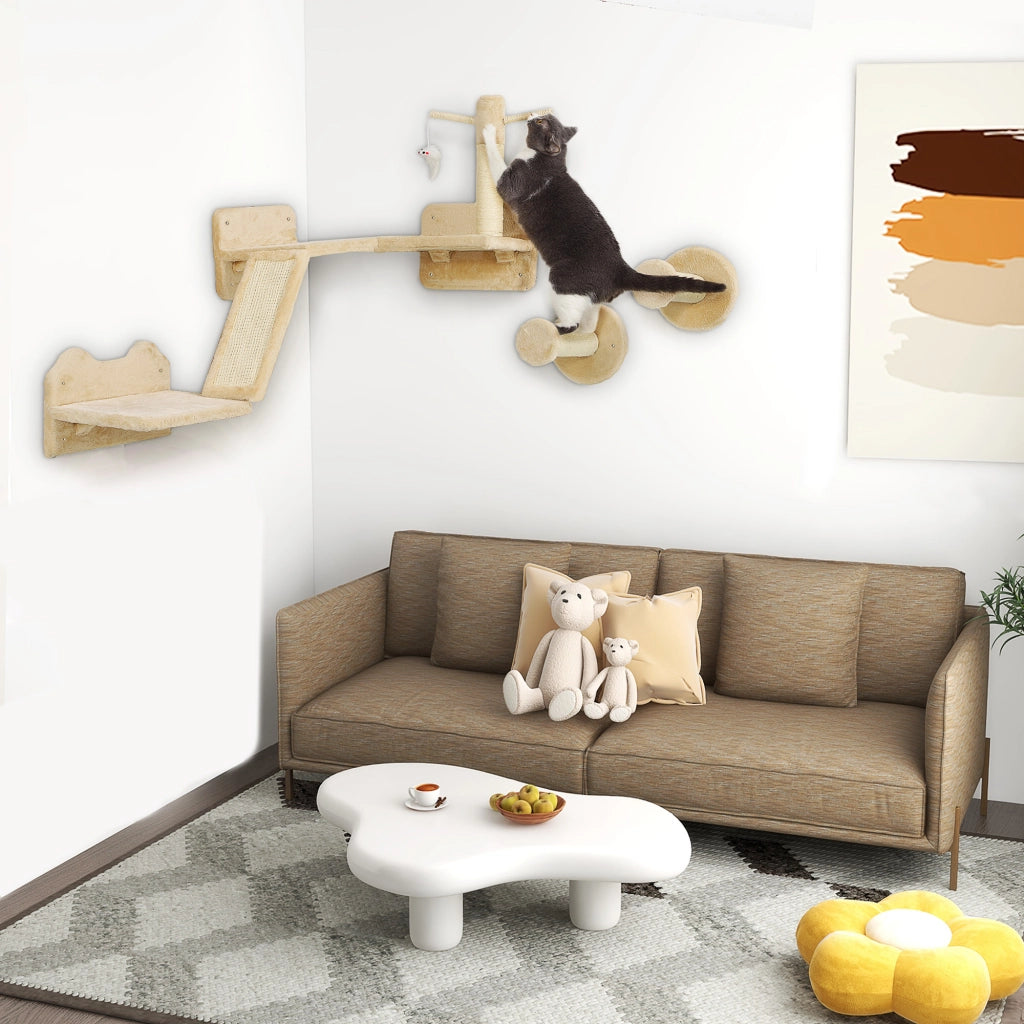 Tiragraffi per Gatti con Parete d'Arrampicata e Palle ¨C Zephmum ¨C Beige