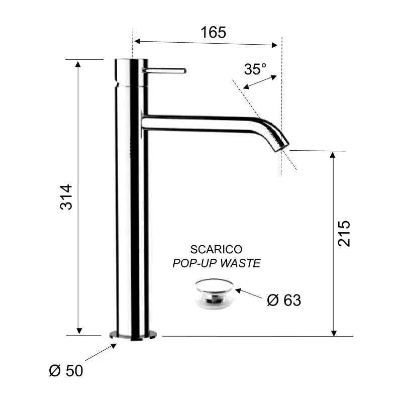 Miscelatore lavabo alto cromato - Serie X Style