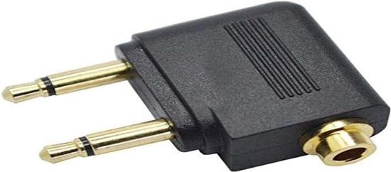 Adattatore di cuffia per aereo con doppia presa 35 mm jack mono con connettore AUX inclinato su presa 35 mm jack stereo per cuffia per aereo.