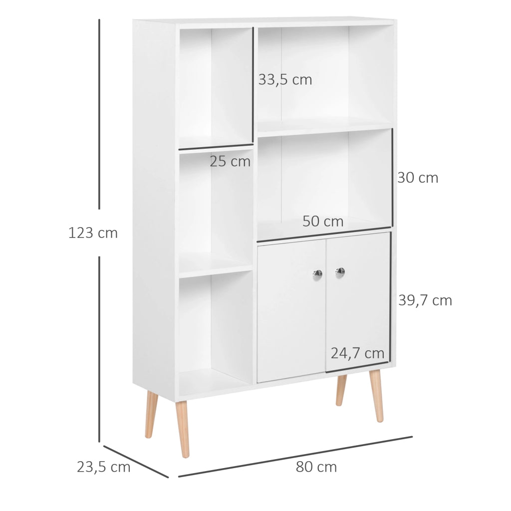 Libreria scandinava ¨C Zephmum ¨C Bianca 80x23.5x123 cm 5 ripiani ante legno