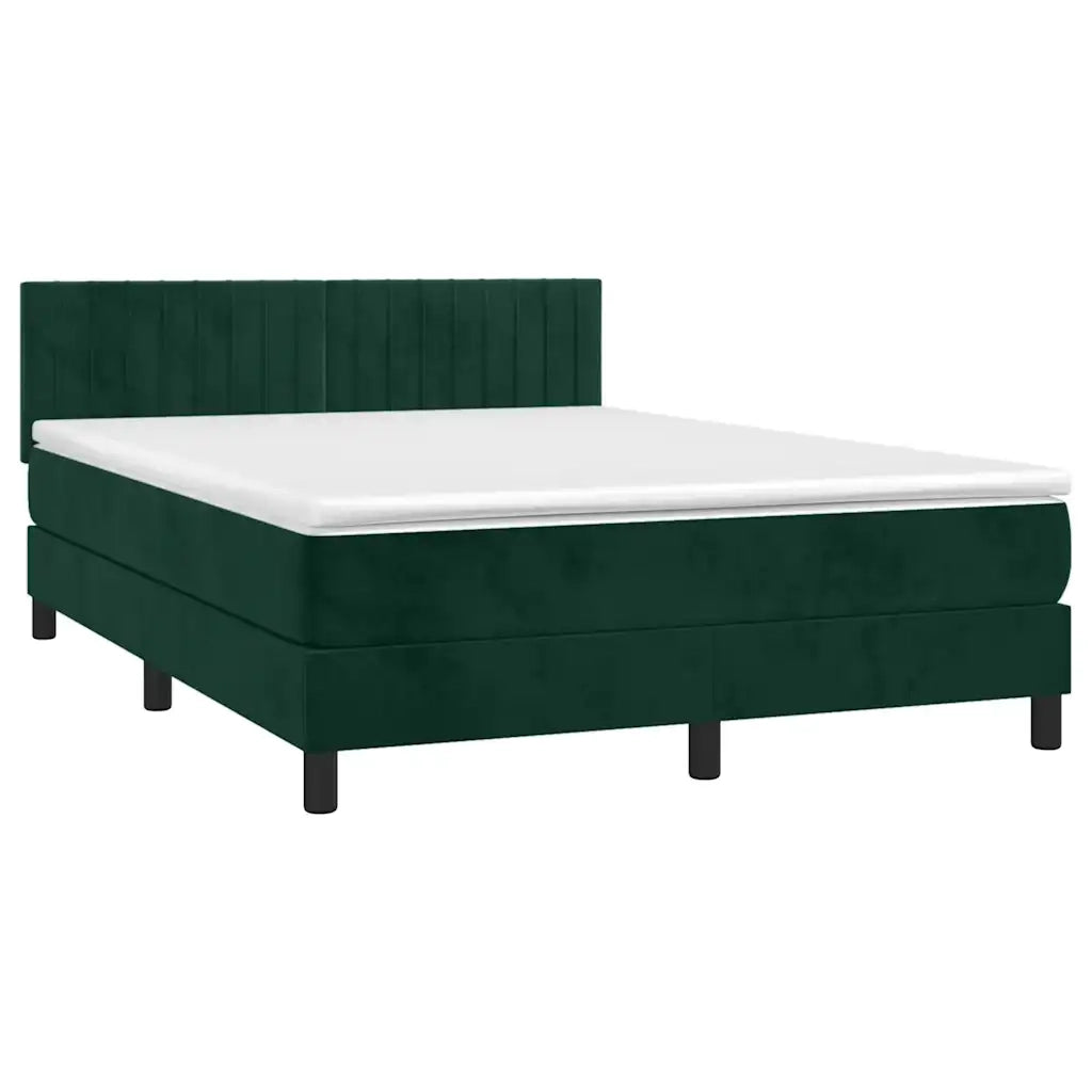 Letto a Molle con Materasso e LED Verde Scuro 140x190cm Velluto 3134522