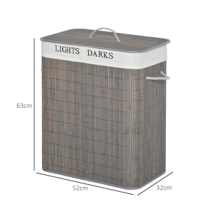 CONTENITORE PORTABIANCHERIA 100 L con 2 scomparti bambù grigio