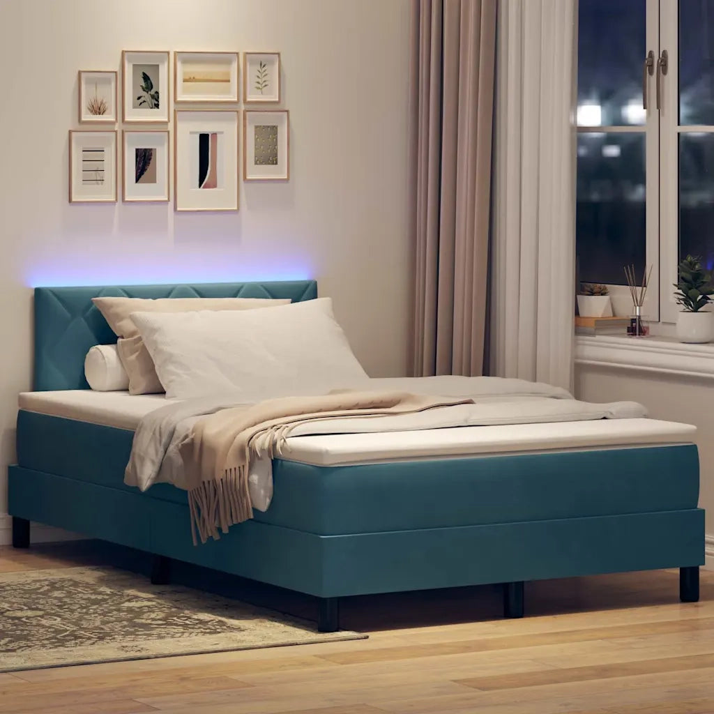 Letto a Sorgente LED con led Blu Scuro 120 x 190 cm Velluto 3342708