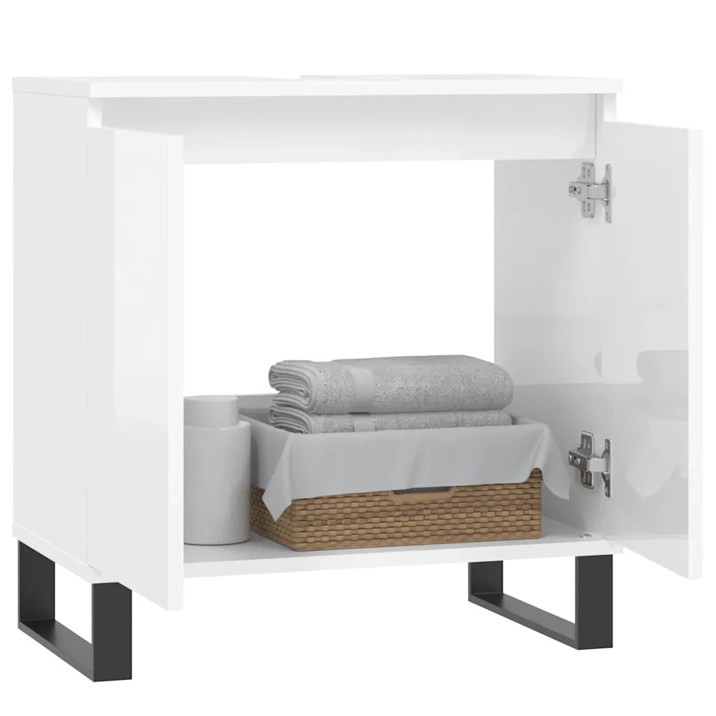 Armadietto Bagno Bianco Lucido 58x33x60cm in Legno Multistrato 831590
