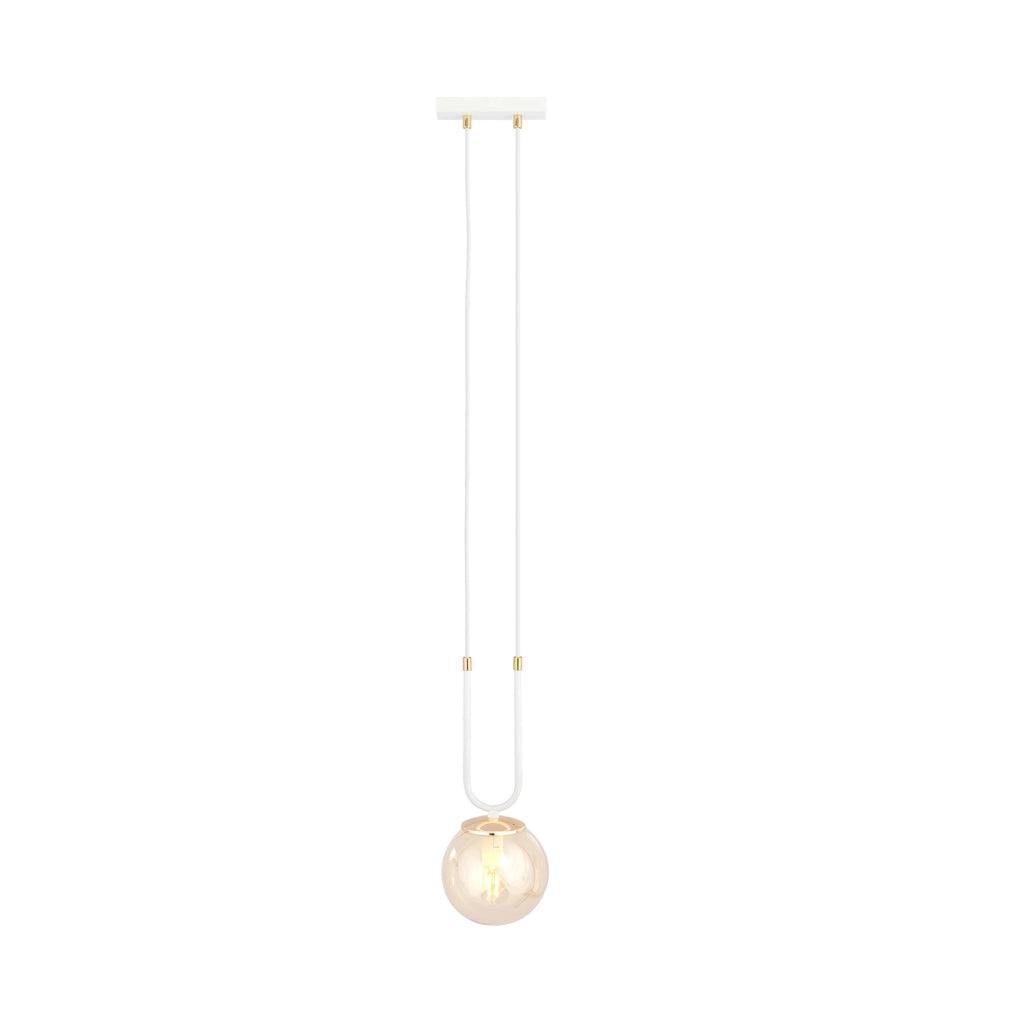 Sospensione Contemporanea 1 Luce Crio Acciaio Bianco Oro E Sfera Vetro Ambra