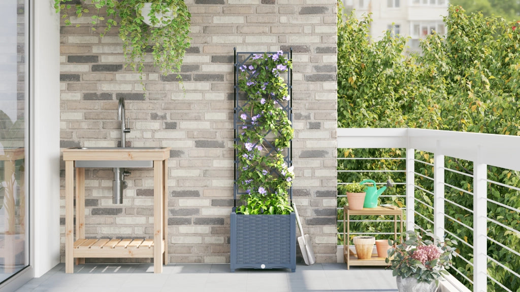 Fioriera da giardino con traliccio grigio chiaro 40x40x143 cm