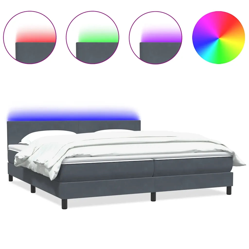 Letto a Molle con Materasso e LED Grigio Scuro 180x220 cm Velluto 3316750