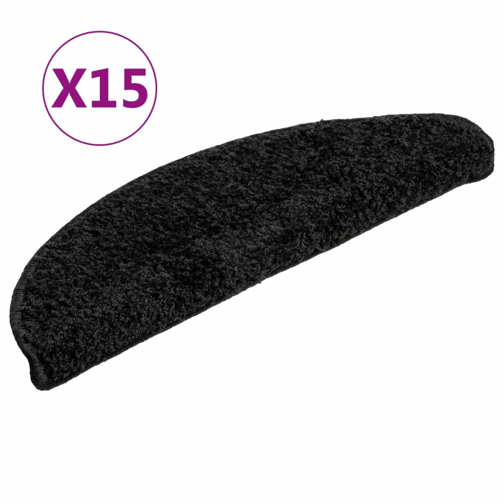 Tappetini per scale 15 pz | Gradini per Scale 56x17x3 cm Nero Semicircolari