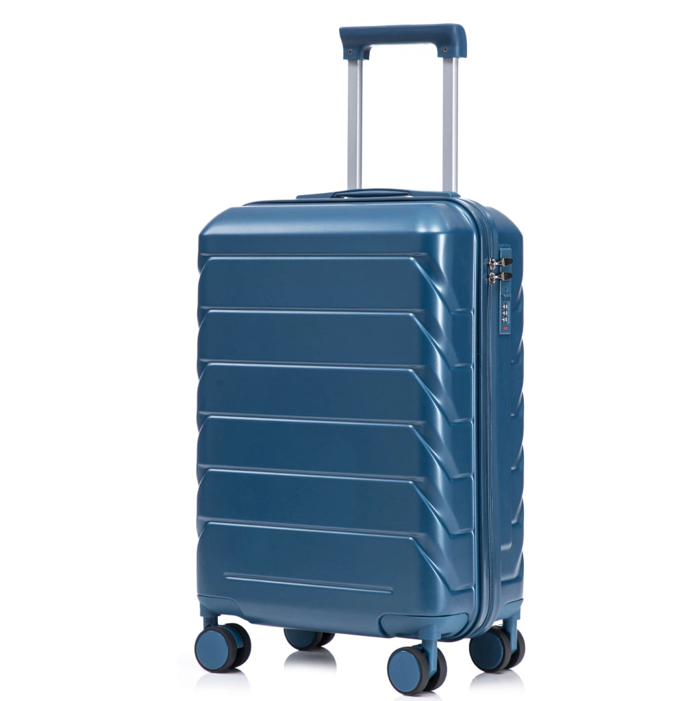 Set Valigie Rigide ABS 14" + 19" con Trolley, Lucchetto a Combinazione e Borsa Cosmetici Blu Scuro