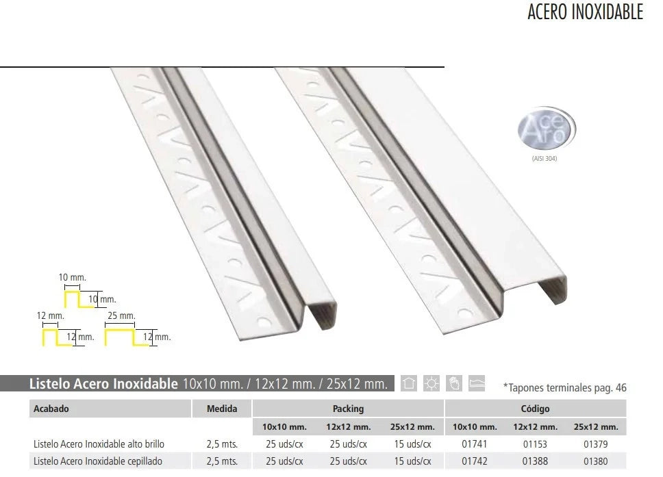 Listello acciaio ml.2,5 12x12 lu cido brillante