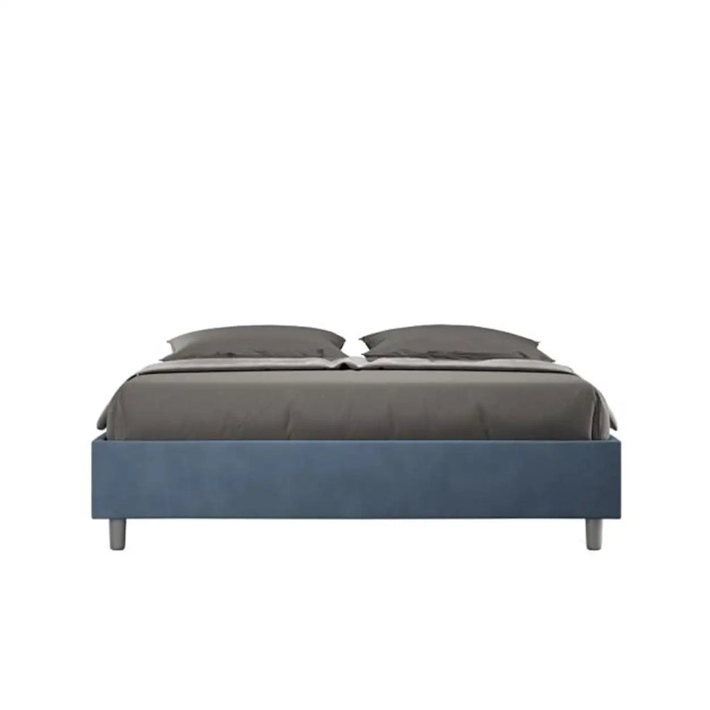 Letto matrimoniale senza rete imbottito 160x190 microfibra blu Azelia