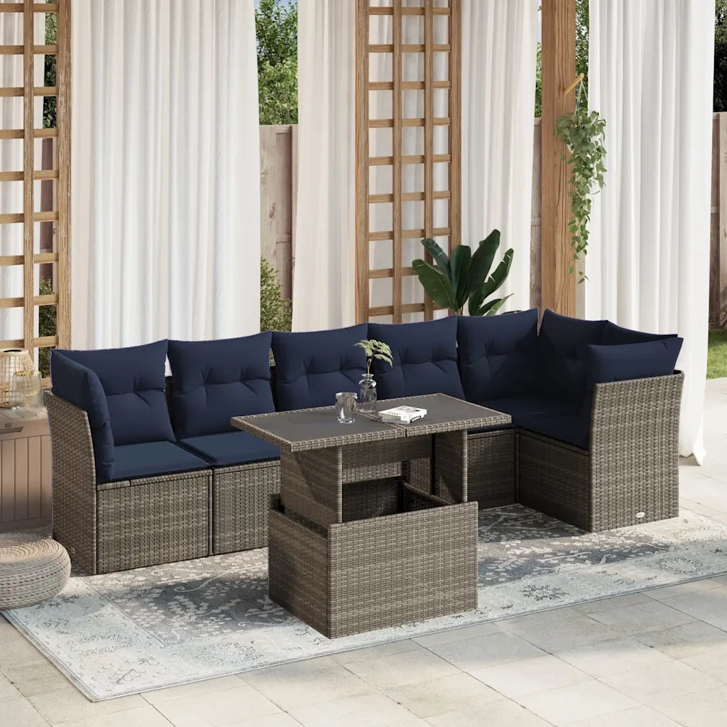 Set Divani da Giardino 7 pz con Cuscini Grigio in Polyrattan 3266601