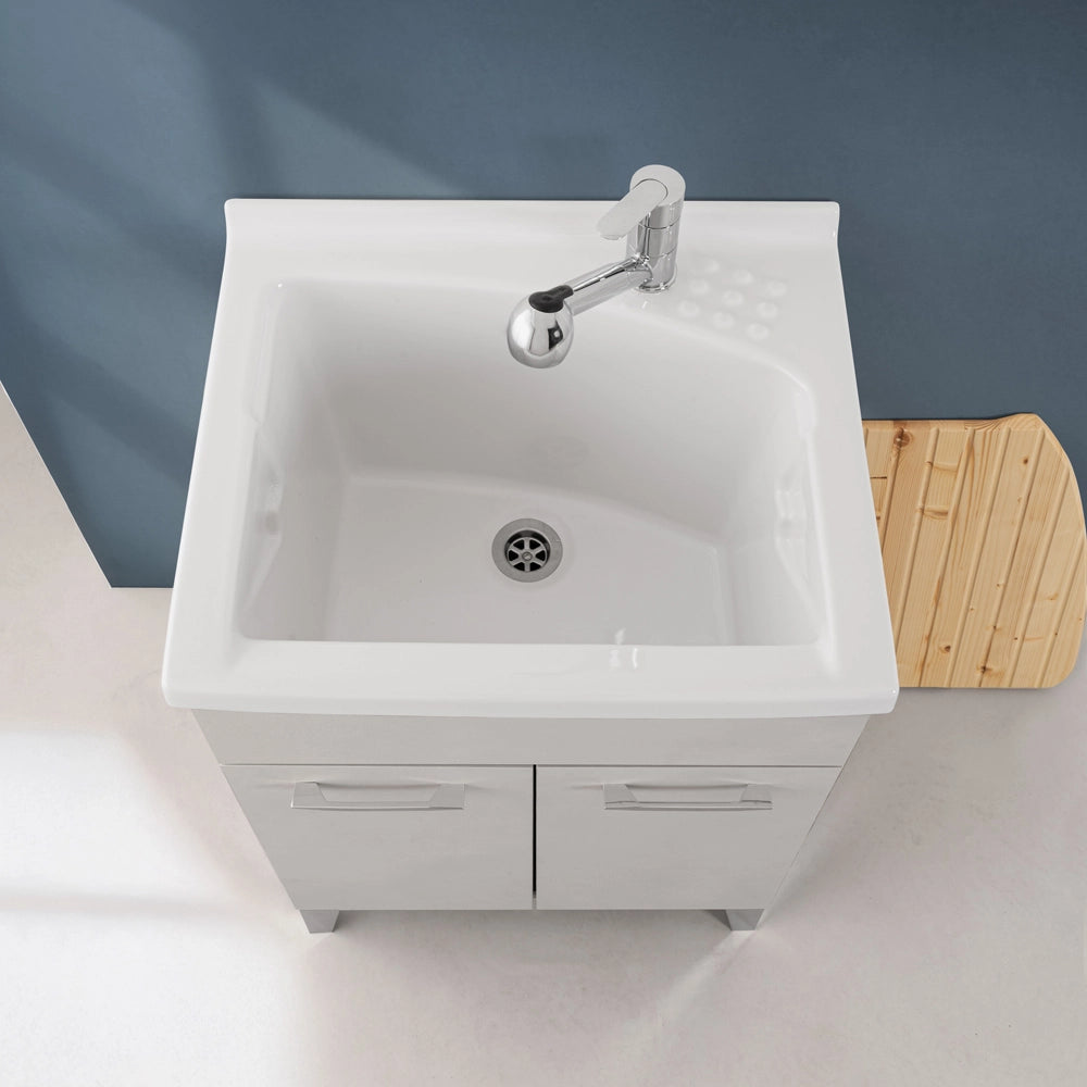 Mobile lavatoio 60x50 grigio calce Moon con vasca in ceramica Dolomite