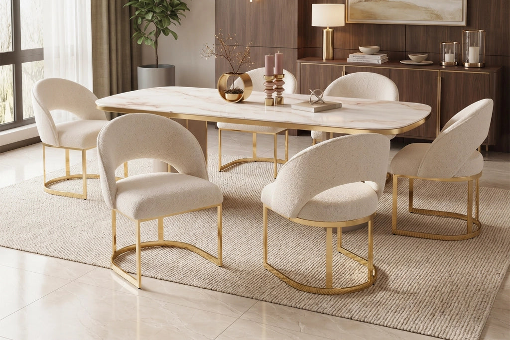 SEDIE DA PRANZO Set da 4 pezzi 59x56x80 cm Bouclé Beige e Oro