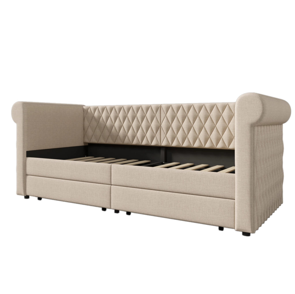 Divano letto vintage 90x200 cm con 2 cassetti e struttura resistente
