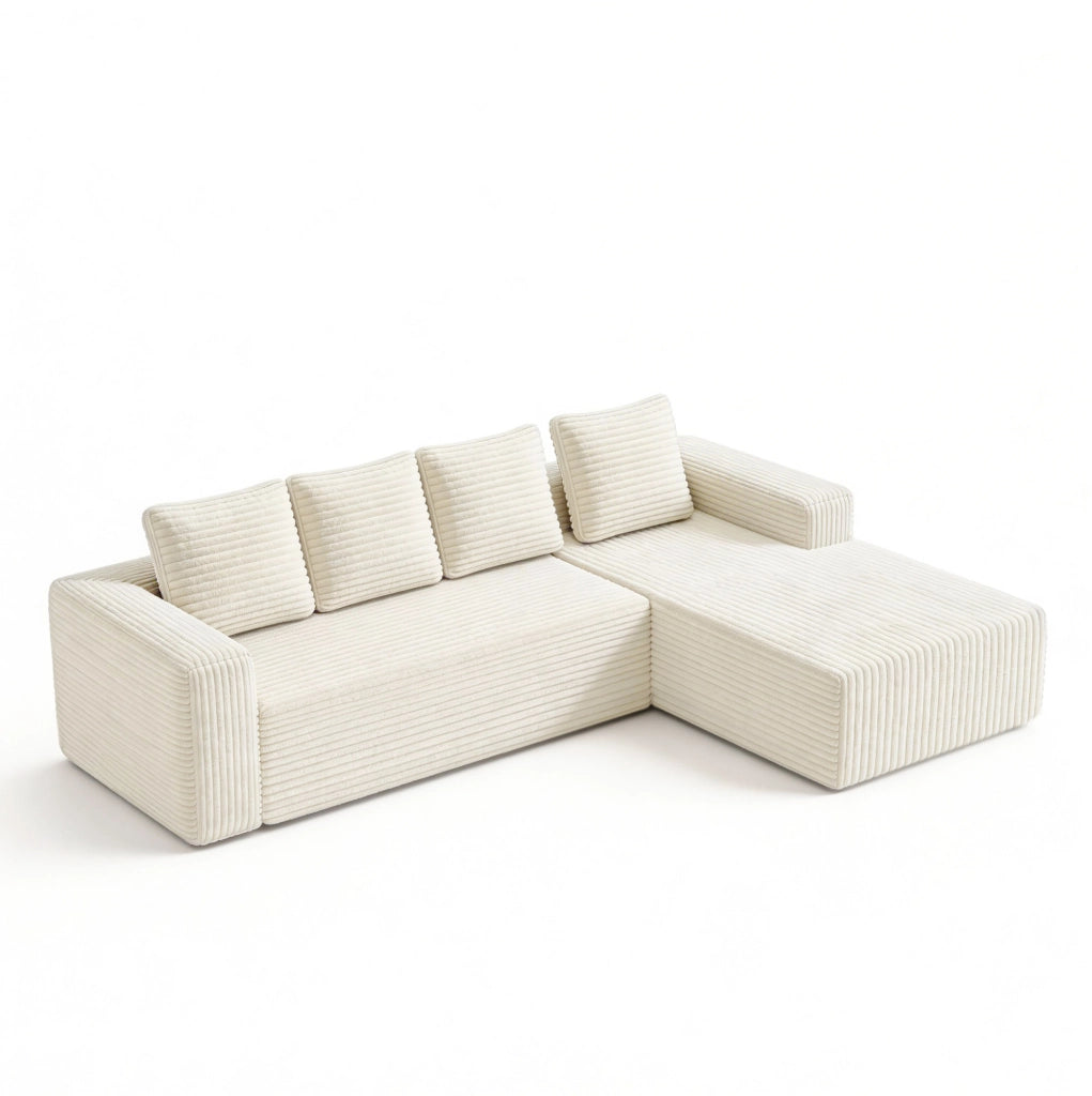 Divano modulare angolare a L con chaise; senza montaggio; beige in velluto a coste