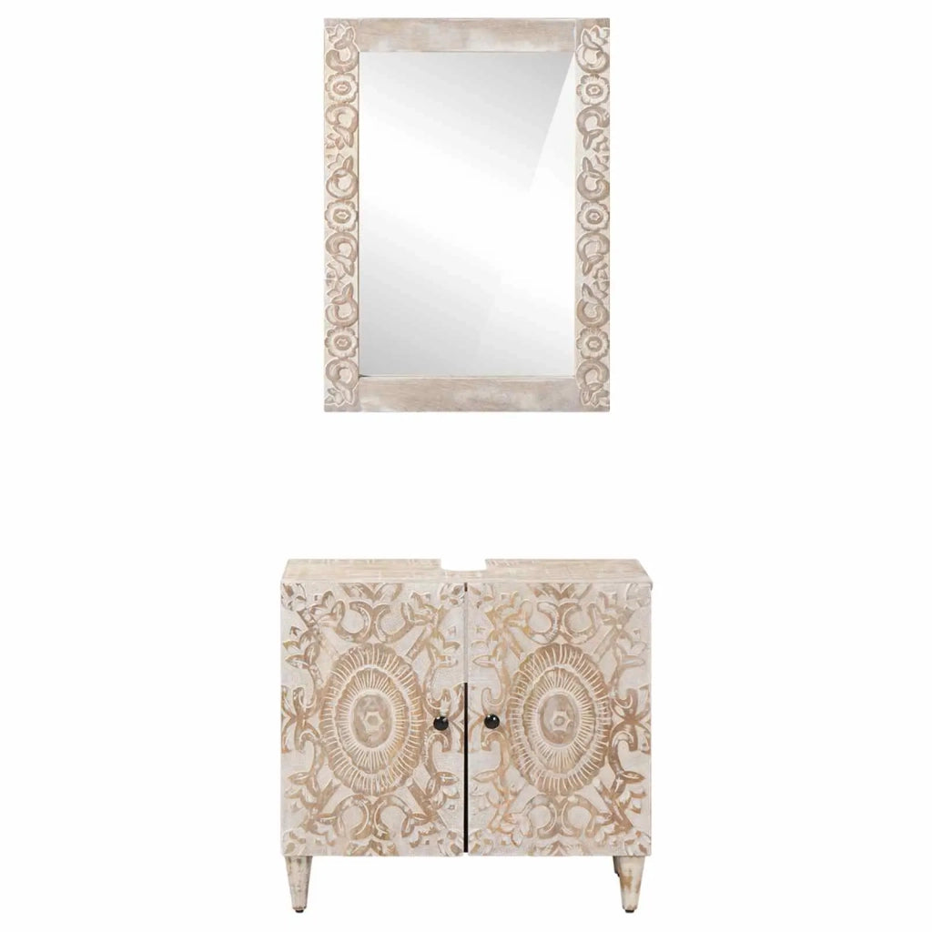 Set di mobili per il bagno 2 pcs Bianco Legno di mango massello