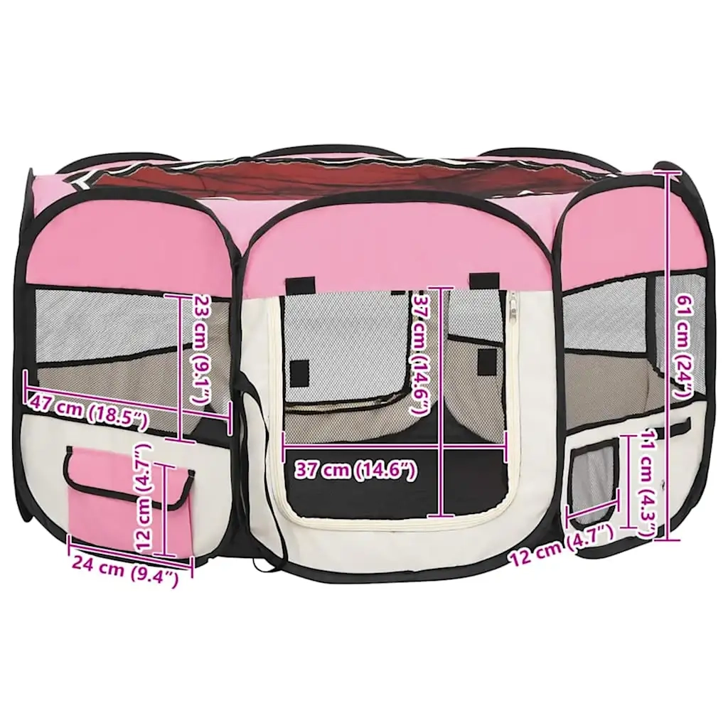 Box per Cani Pieghevole con Borsa Trasporto Rosa 125x125x61 cm 171011