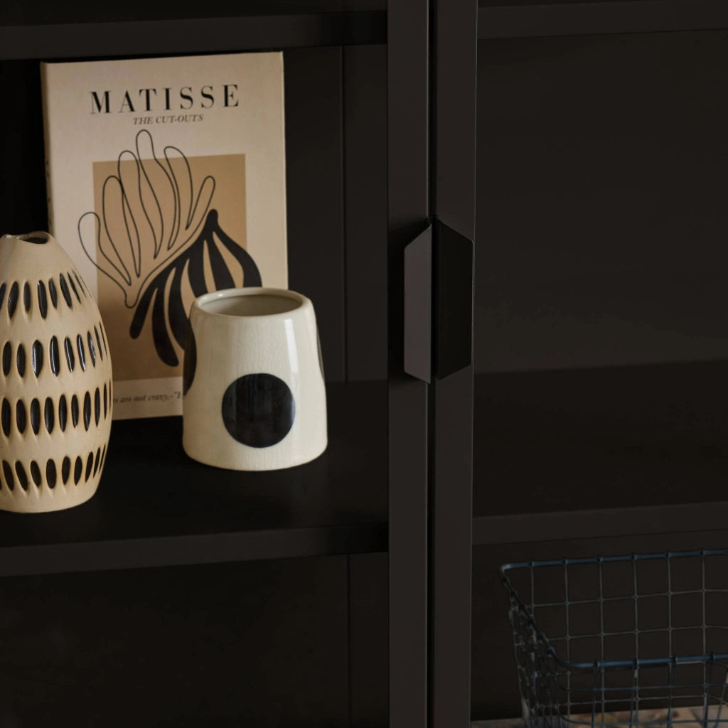 Credenza in acciaio e vetro temperato 2 porte, 180cm, nero