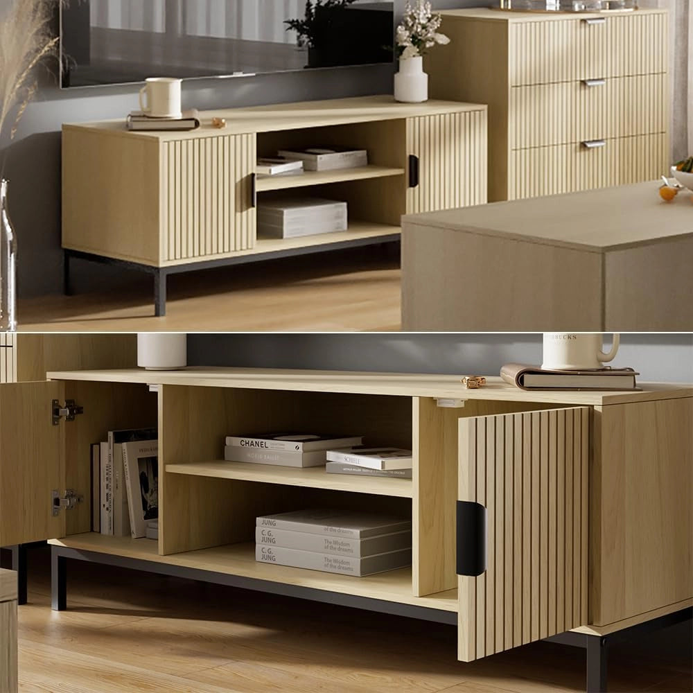 Lowboard Lennox, Rovere, 120 x 45 cm, adatto per riporre riviste e telecomandi