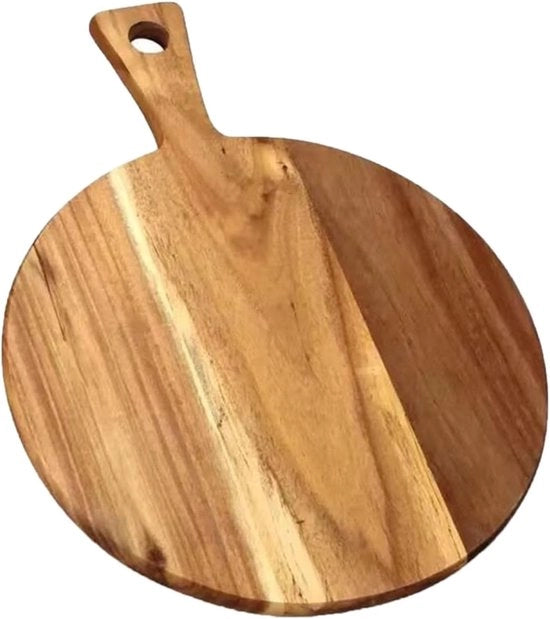 Tavolo da servizio in legno naturale per piatti di formaggio e salumi con maniglia