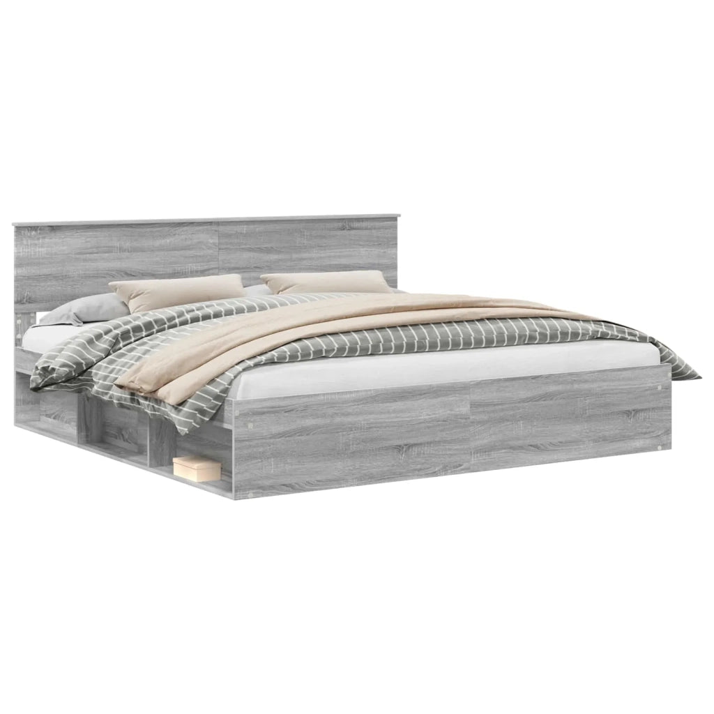 Struttura del letto-Giroletto Grigio Sonoma 200 x 200 cm Pino massello 913567
