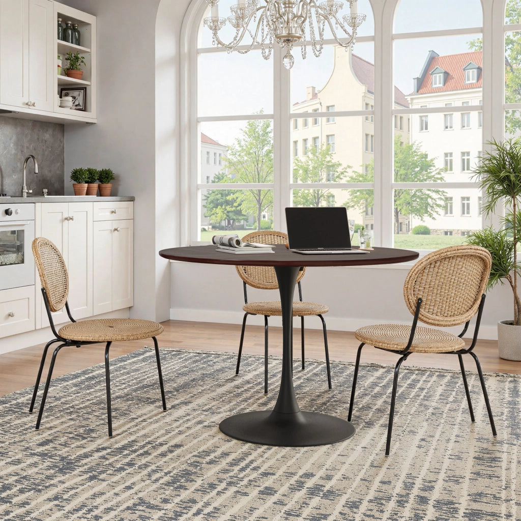 Tavolo da Pranzo Rotondo ¨C MINIMAL ¨C Piano in Legno Rovere, Base in Metallo, ?120 cm