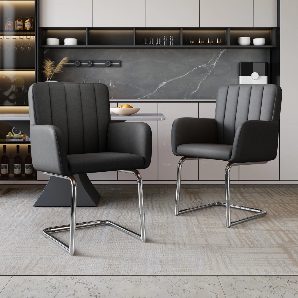 Set di 2 sedie da pranzo in PU nero con gambe in metallo a Z