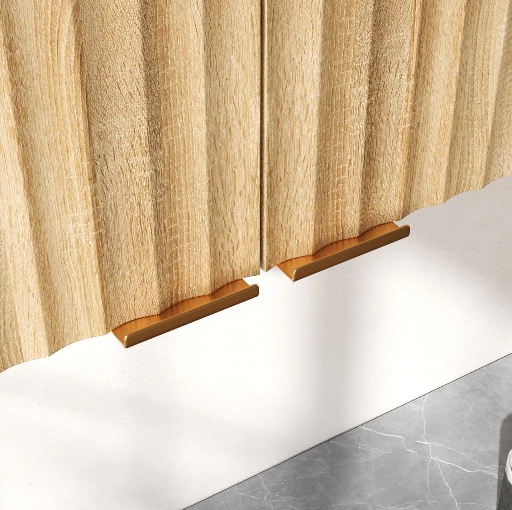 Pensile da parete a 3 ante 90 x 29 x 60 cm in MDF naturale; con maniglie dorate