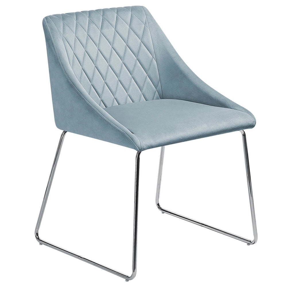 Set di 2 Sedie da Pranzo in Tessuto Velluto Azzurro Gambe in Metallo Cromato Stile Moderno