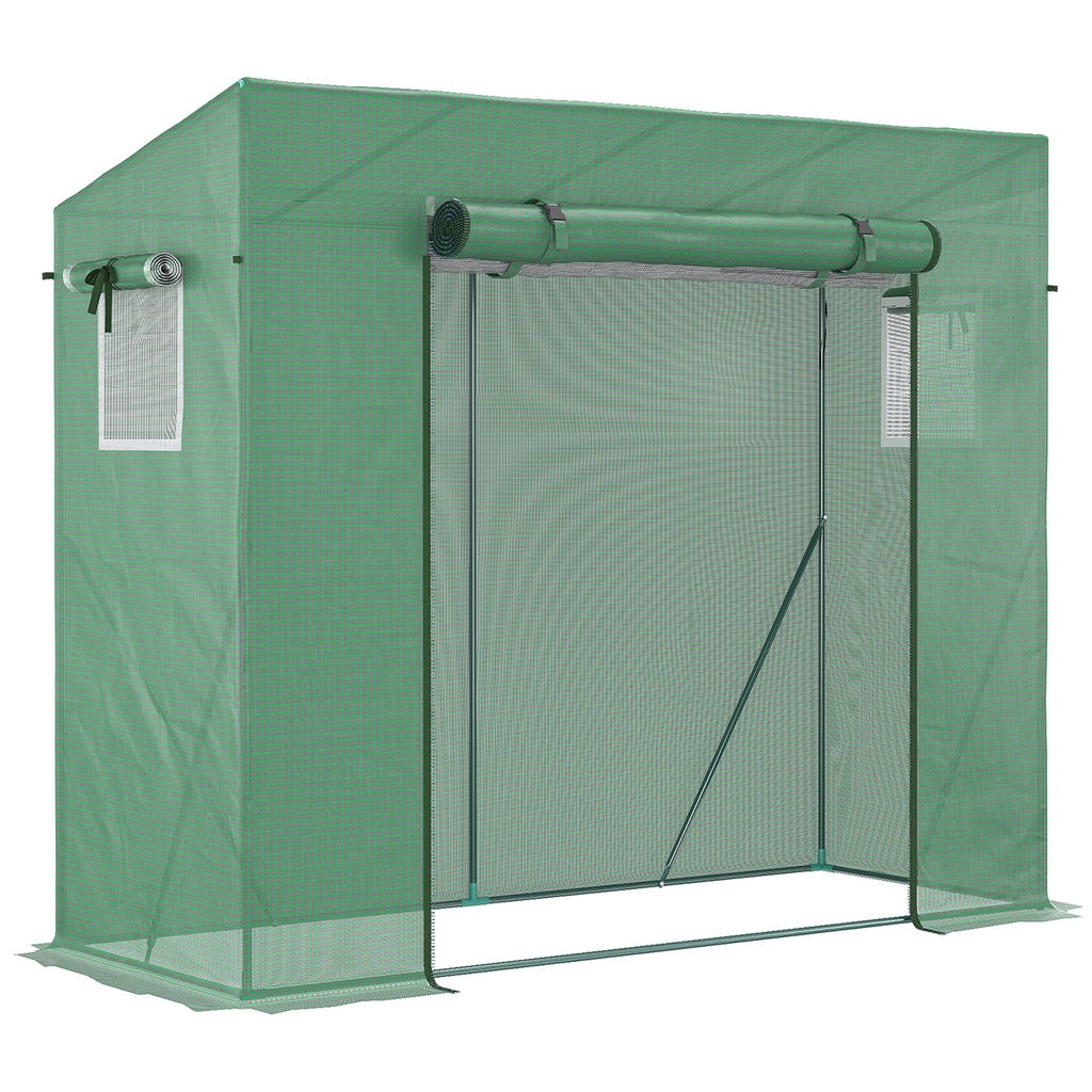 SERRA DA GIARDINO IN PE E ACCIAIO CON 4 PICCHETTI, 2 FINESTRE E COPERTURA RINFORZATA, 200X77X148-169CM