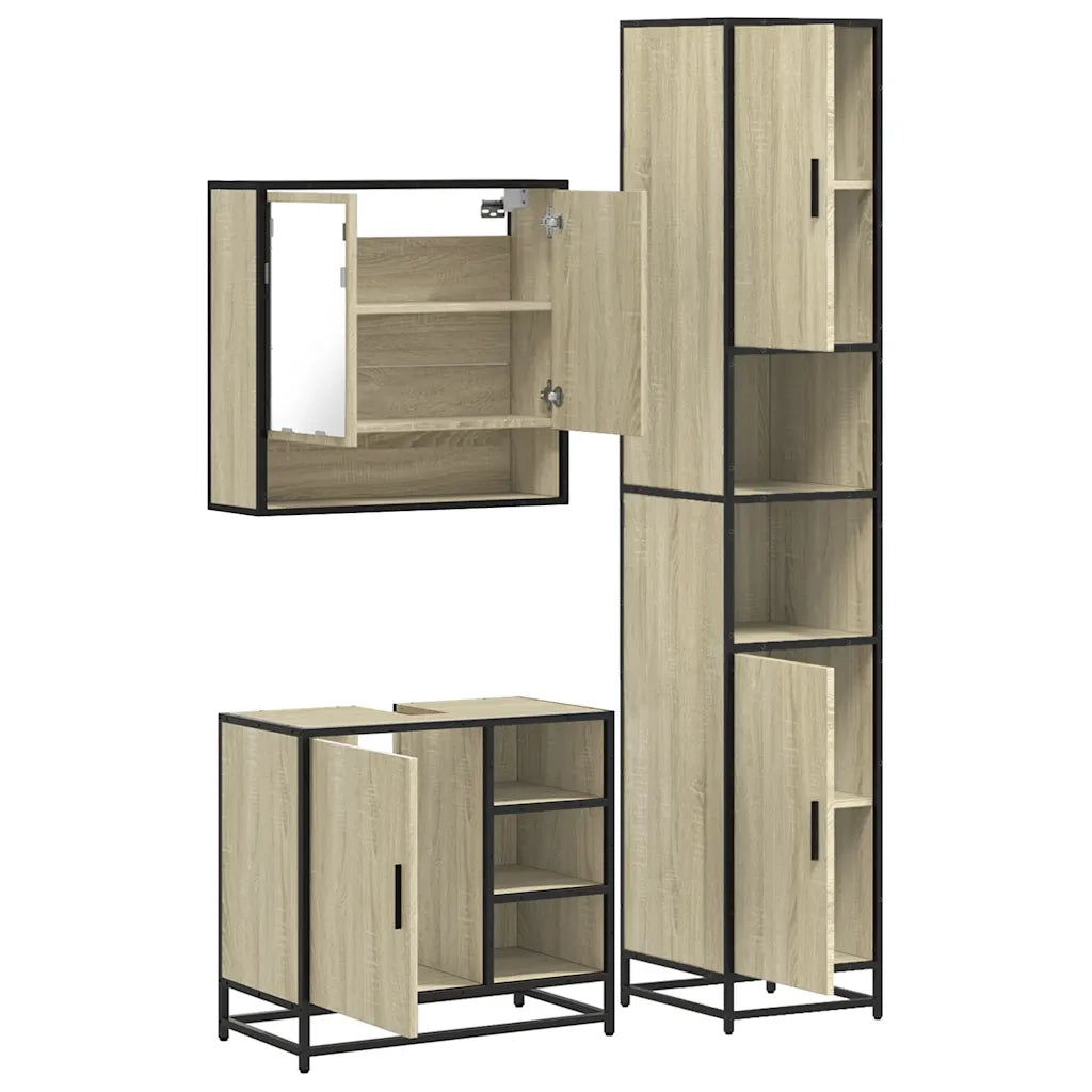Set Mobili da Bagno 3 pz Rovere Sonoma in Legno Multistrato