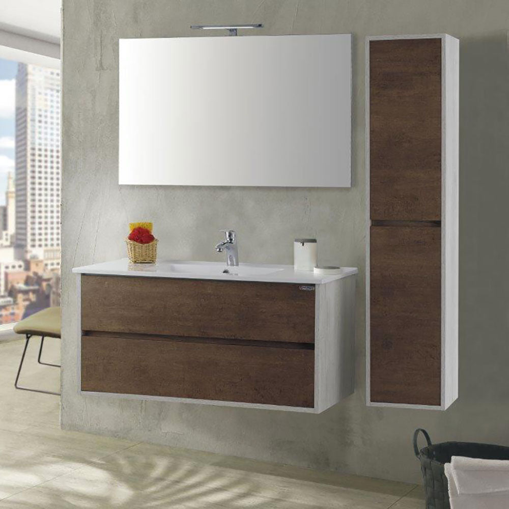 Mobile da Bagno Sospeso 90cm Colonna P32cm Mazzoni Maiorca Plus Noce Scuro Frassinato