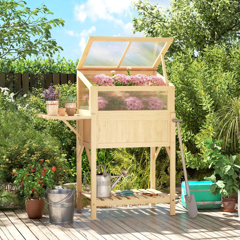 Tavolo da giardino con serra e scaffale ¨C zephmum ¨C 104x50x120 cm, legno naturale