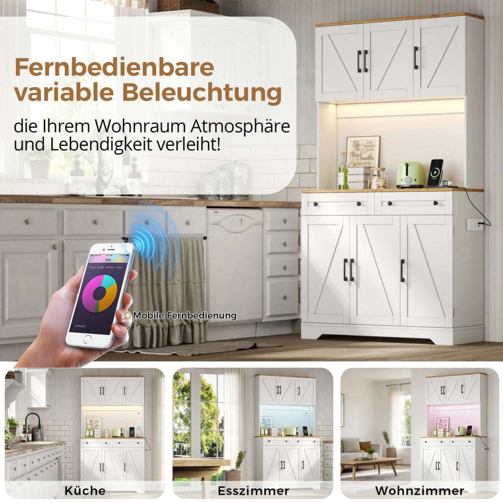Credenza alta da cucina con LED RGB e prese organizer estraibile 2 cassetti per cucina in MDF 100 × 40 × 180 cm