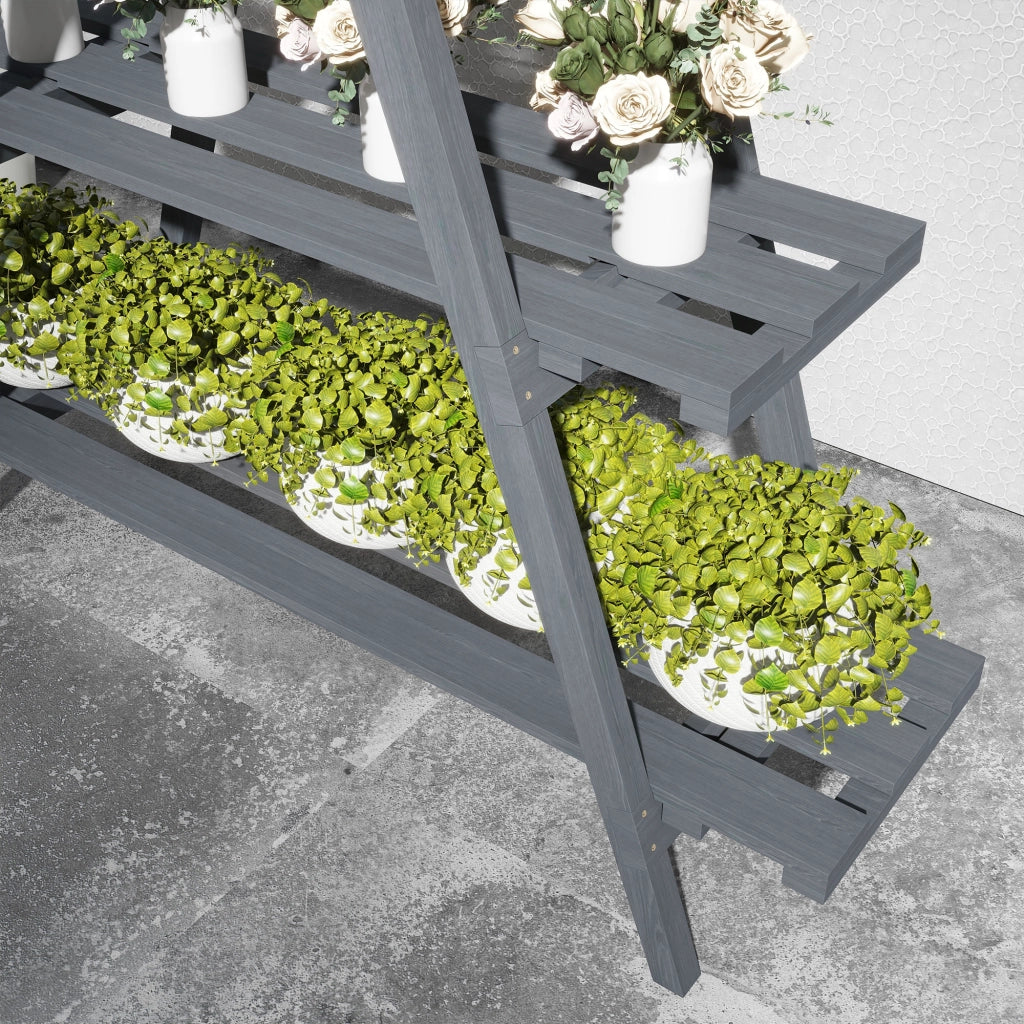 Portapiante Verticale 3 Livelli a Doghe, in Legno di Abete, 100x36x112 cm, Grigio