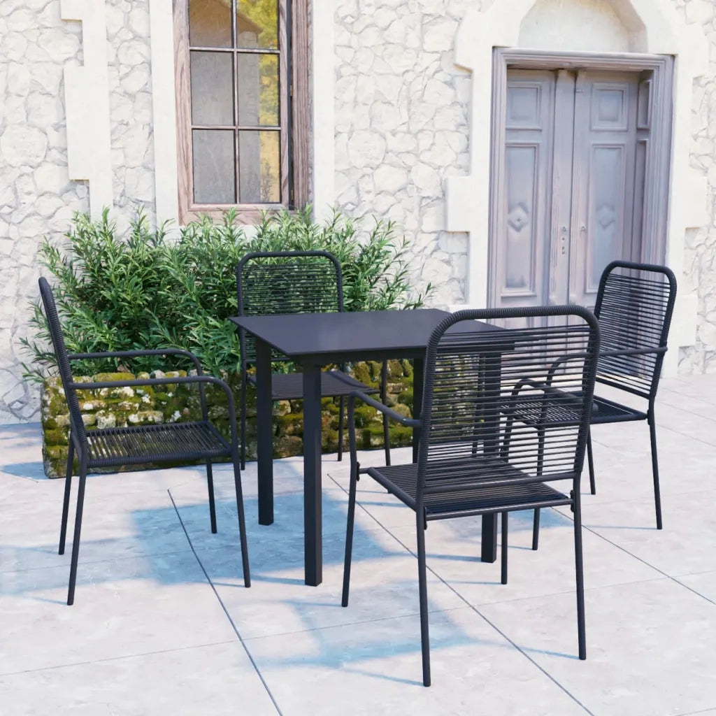 Set da Pranzo da Giardino 5 pz | Set Salotto da Giardino Nero in Vetro e Acciaio