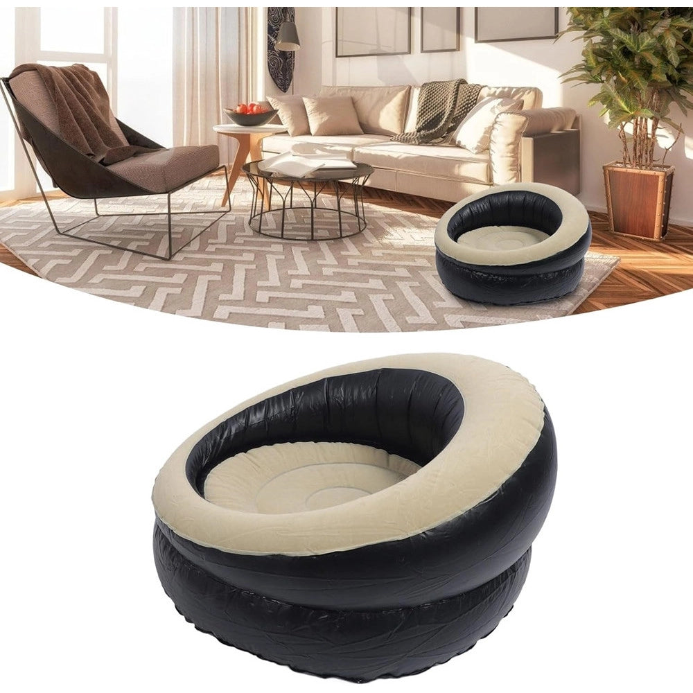 Trade Shop - Poltrona Gonfiabile Portatile Floccata Portante In Pvc Design Ergonomico Valvola Rapida -