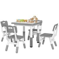 Set Tavolo e Sedie per Bambini 5pz con 4 Sedie Regolabili 32x36x52.5-56 cm e Tavolo 60x60x46-58 cm, Grigio