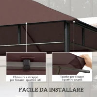 Tetto di Ricambio 3x3m, Telo Sostitutivo per Gazebo da Giardino in Poliestere con Foro di Ventilazione, Color caffè