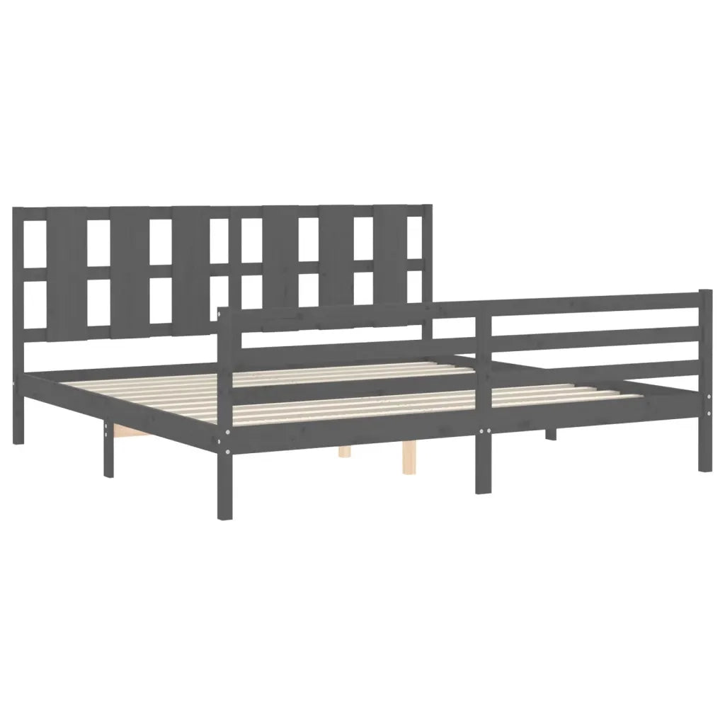 Giroletto con Testiera Grigio 200x200 cm in Legno Massello 3194138