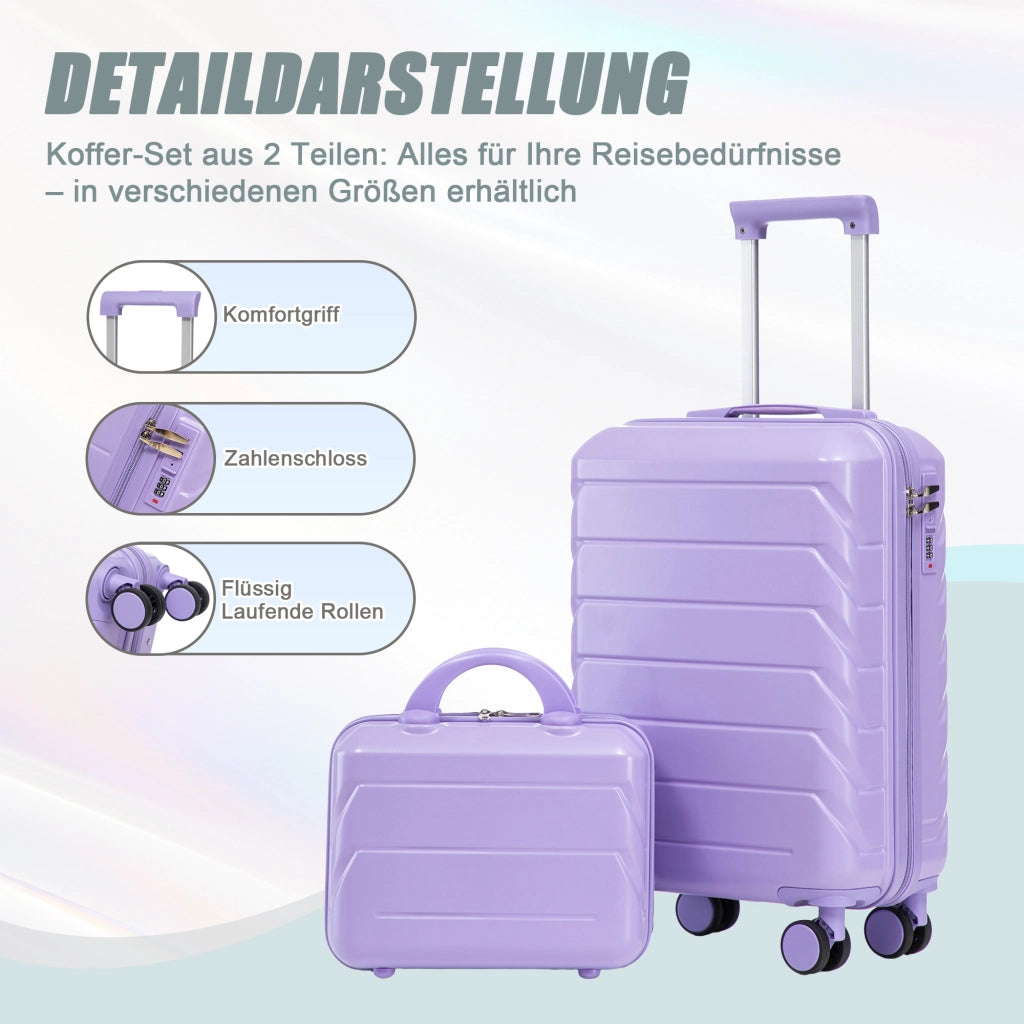Set di valigie rigide 2 pezzi con chiusura a combinazione e manico telescopico, ruote girevoli, ABS impermeabile blu e viola