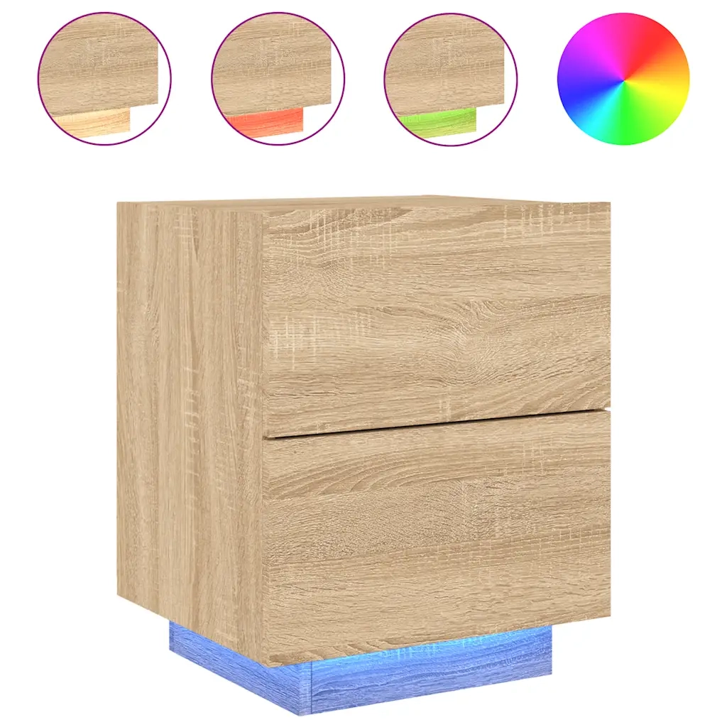 Comodino con Luci LED-Tavolino da notte Rovere Sonoma in Legno Multistrato 931696