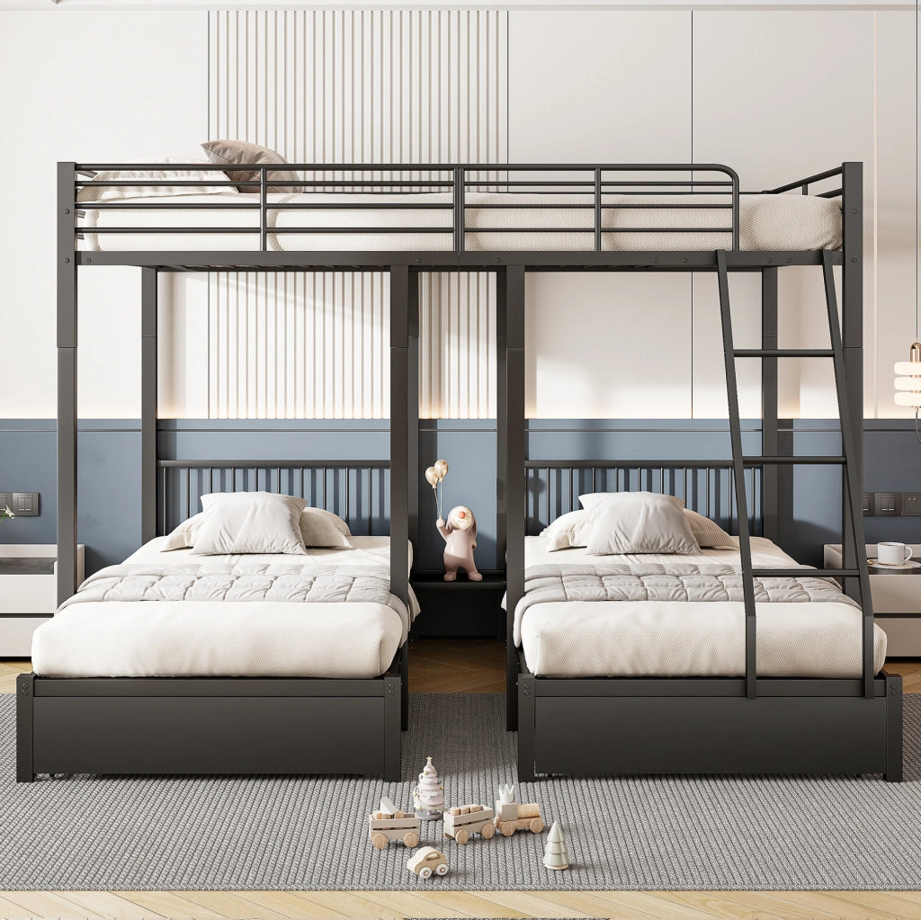 Letto a castello triplo in metallo 140x200 e 2x90x200 nero