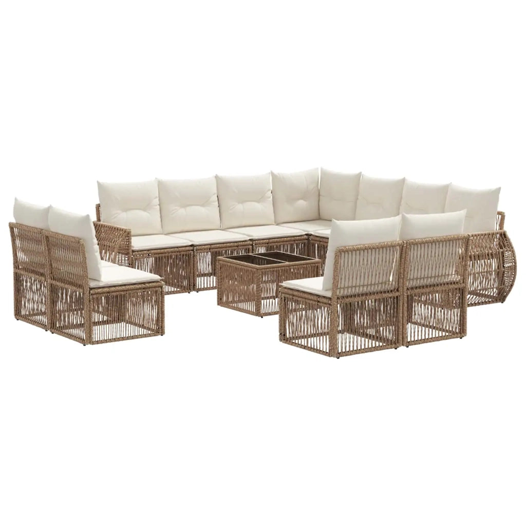 Set Divano da Giardino 12 pcs Beige e Bianco Crema polyrattan