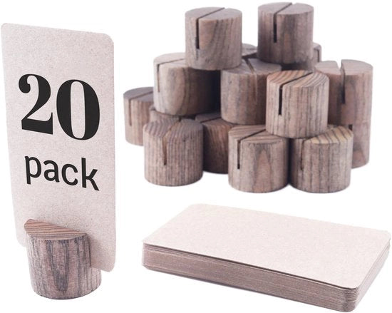 Mini sostenitori in legno per tavolo, sostenitori per cartelli, sostenitori per nome per tavolo, sostenitori in legno per foto e per banchetti, marrone, 20 pezzi