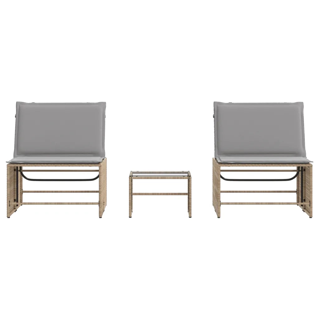 Lettini prendisole 2 pz con tavolo beige in polyrattan 368425