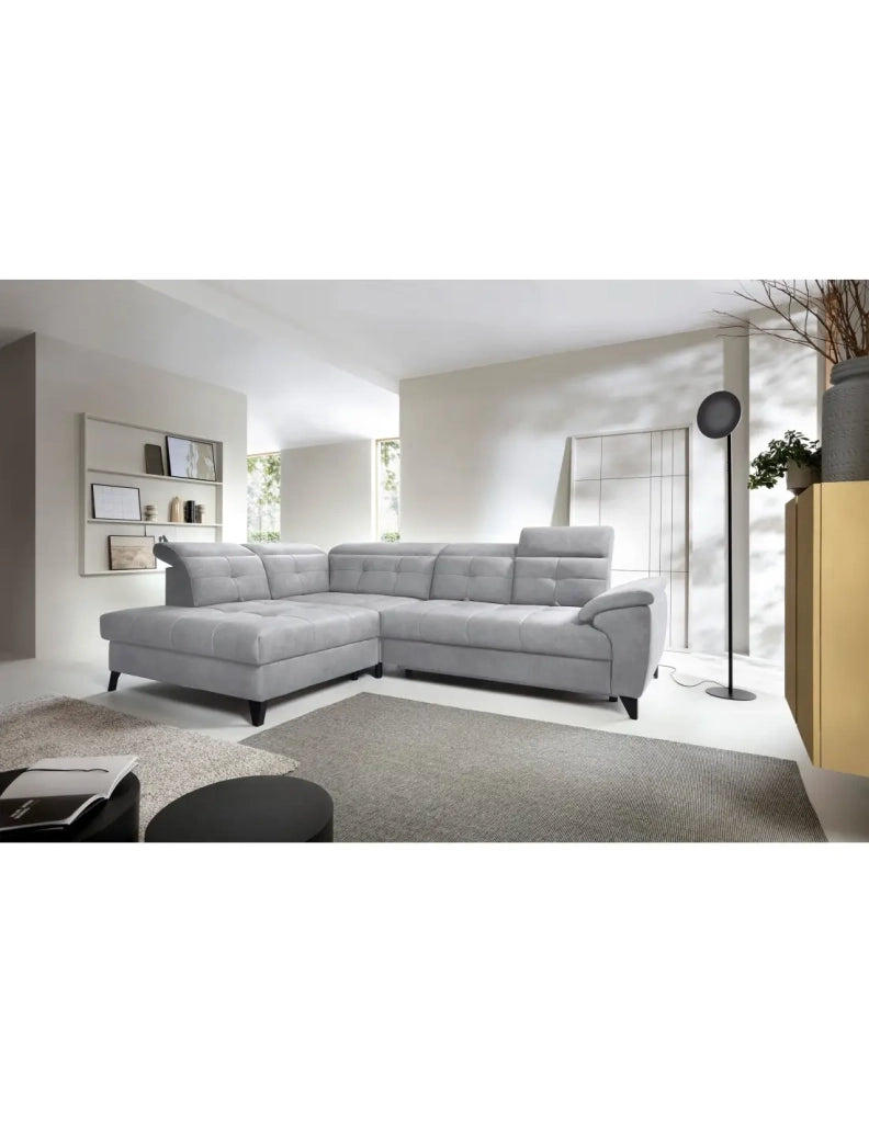Divano ad angolo Grigio 5 posti angolo sinistro con letto 128x225cm INFERNO