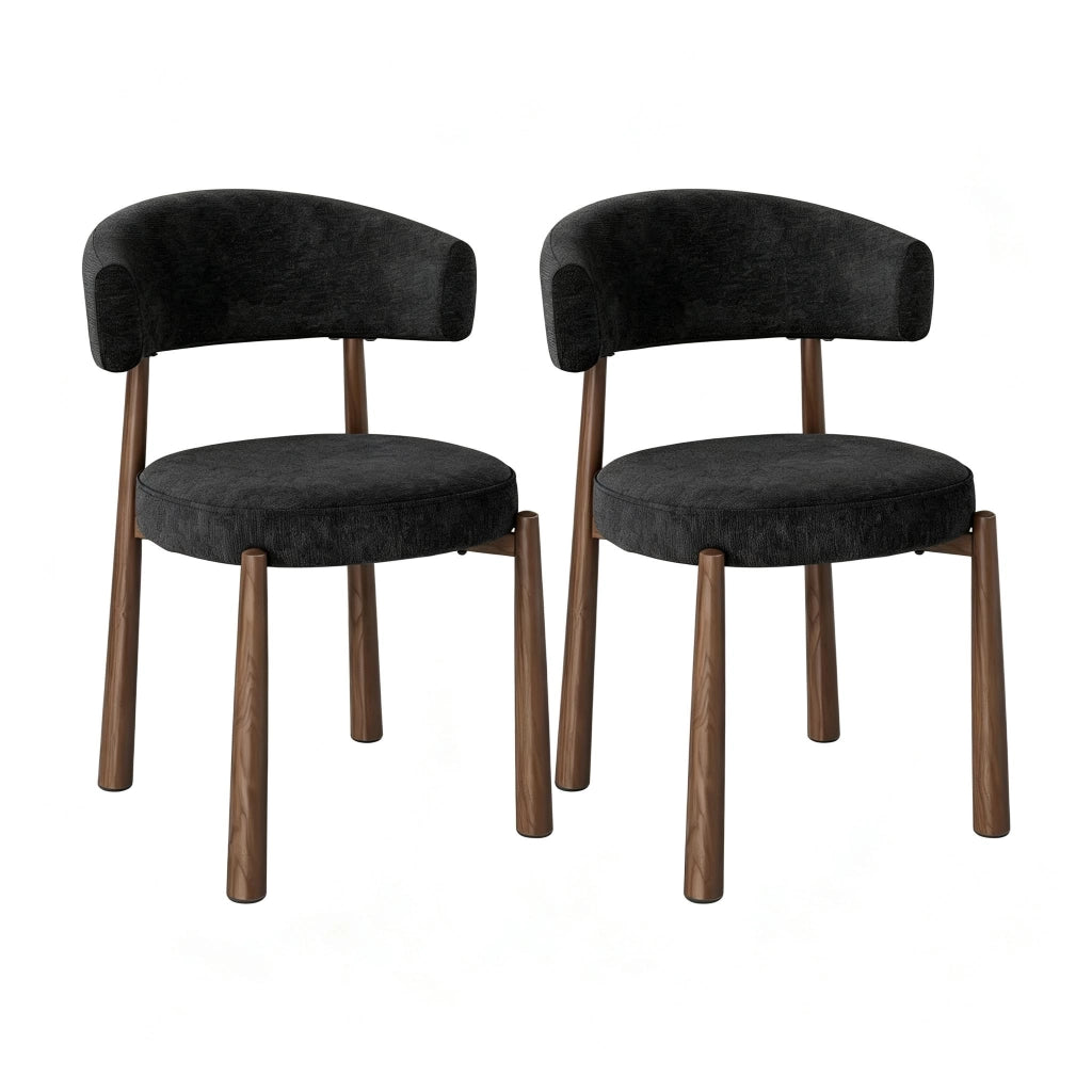 SEDIA da pranzo 47x48x81 cm in chenille nero, Set da 2 pezzi